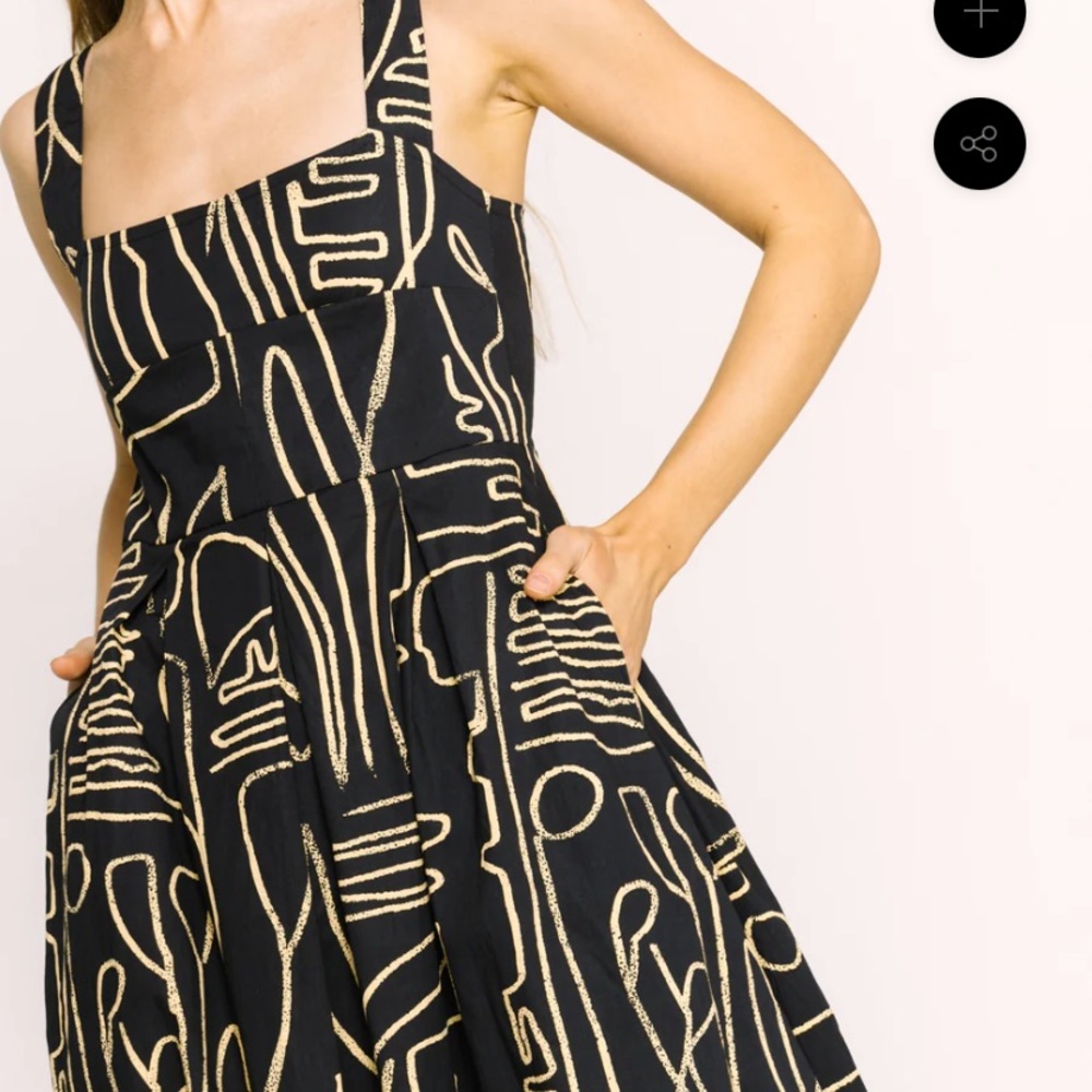Black Bel Kazan Janie Dress with Gold Abstract Print - Picture 3 of 7